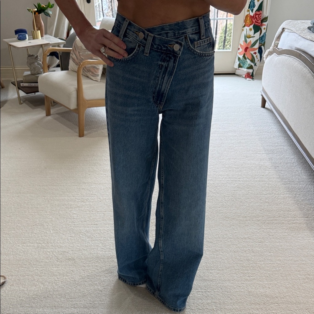 Zara Cross Front Hi Rise Wide Leg Jeans